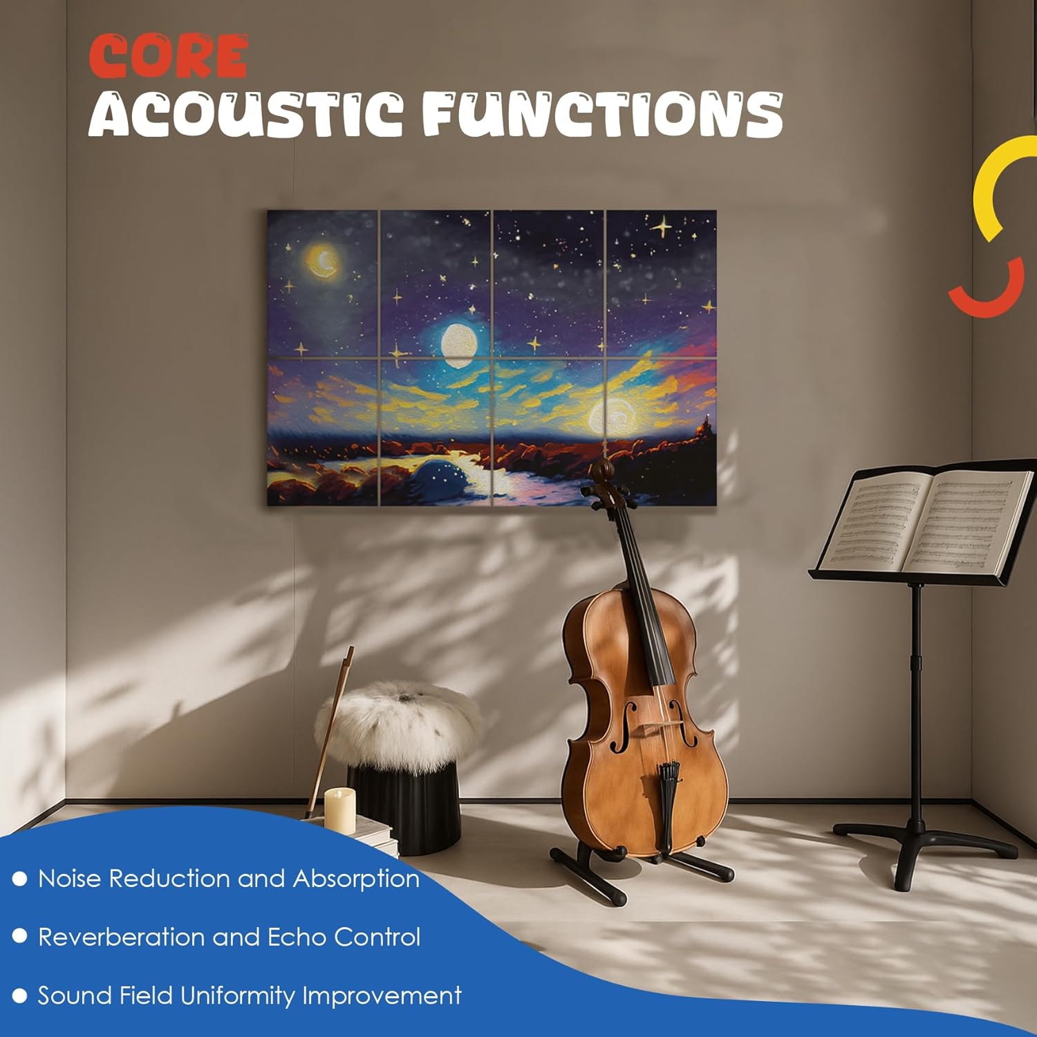 8 pack Art Acoustic Panels with Self-Adhesive,48 x 32Inches Acoustic Wall Art,Better Decorative Sound Proof Panels,Recording Studio/Home/Office Acoustical Treatment,Starry Sky
