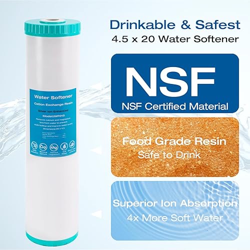 Miniatura 2 de H&G Lifestyles Filtro suavizador de agua para toda la casa de 20 x 4.5, filtro de intercambio iónico, elimina calcio y magnesio, evita la