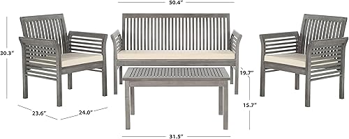 Miniatura 3 de SAFAVIEH Outdoor Collection Carson - Juego de 4 piezas para patio de conversación con cojines grises y beige