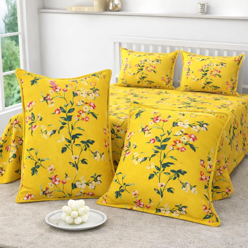 Yellow Bedsheet Bed King Size - Cotton Bedsheet for King Size Bed with Pillow Cover - Soft & Durable King Size Bed Sheet Cotton for Ultimate Comfort and Elegance (yellow lilly)-image-17