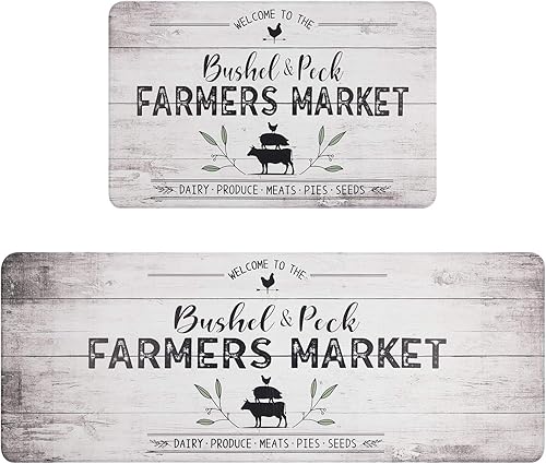 Falflor Alfombra y tapetes de cocina antifatiga de granja, 2 piezas, de cuero de PVC, resistentes para cocina, fregadero, oficina, escritorio de