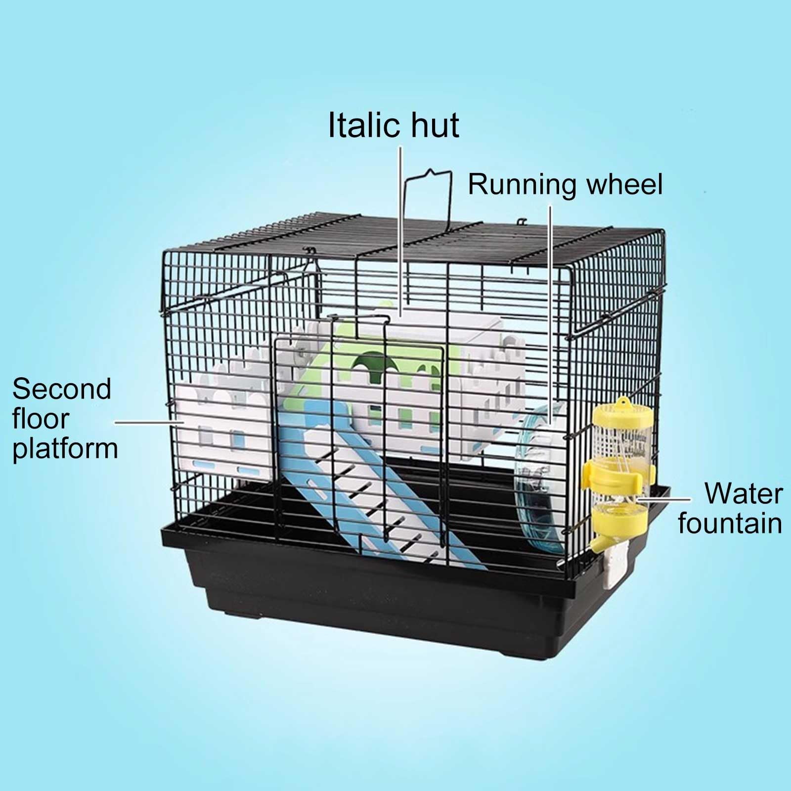 Piccola Gabbia per Criceti, Cage Hamster Include Accessori, Bottiglia d'Acqua, Ruota per Esercizi, Ciotola per Cibo e Nascondiglio per Criceti, Habitat per Gerbilli(Blue)