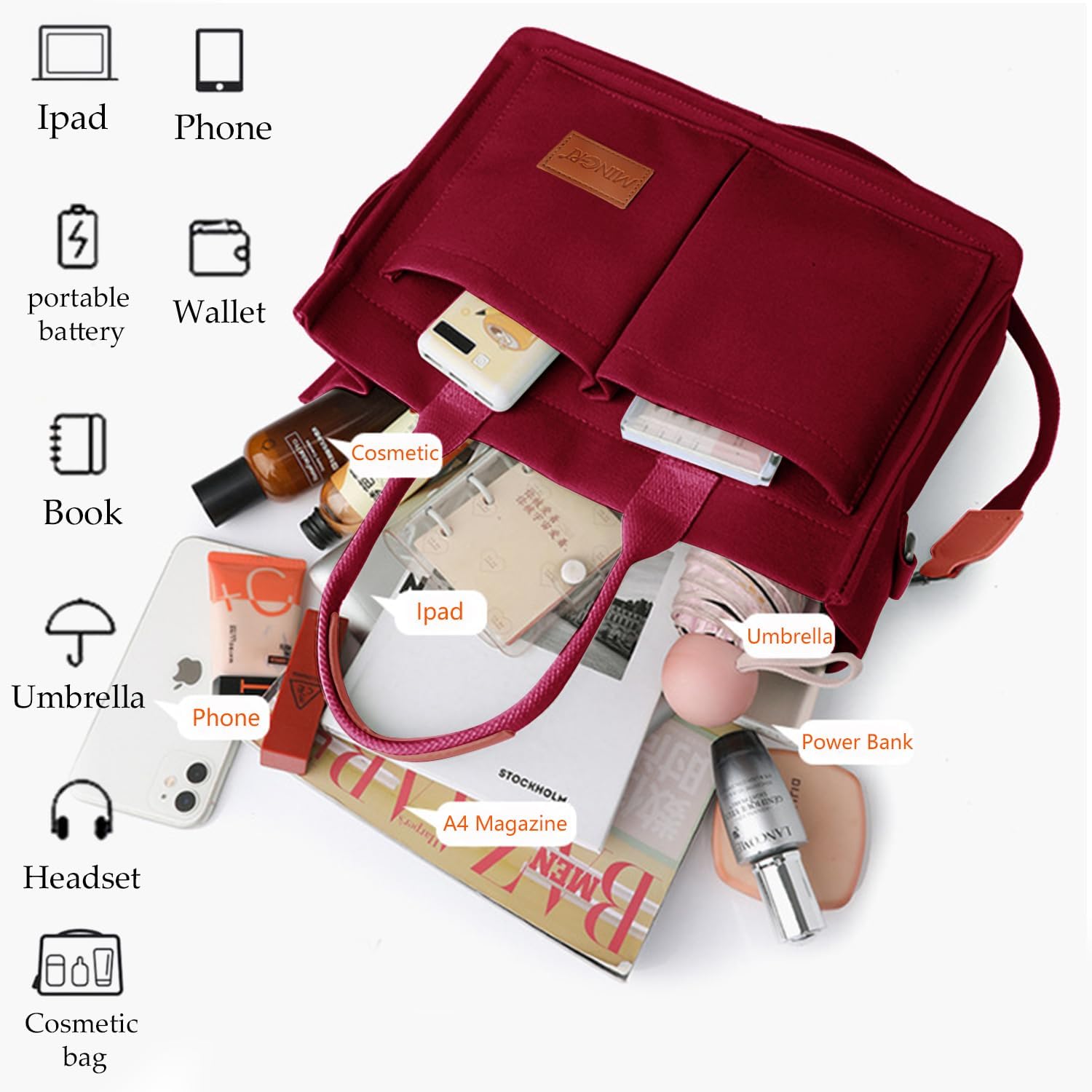 Canvas Tote Bag for Women,Large Totes Bags with Pockets,Womens Crossbody Purse Handbags for Travel Work Gift,2 Sizes - Image 6