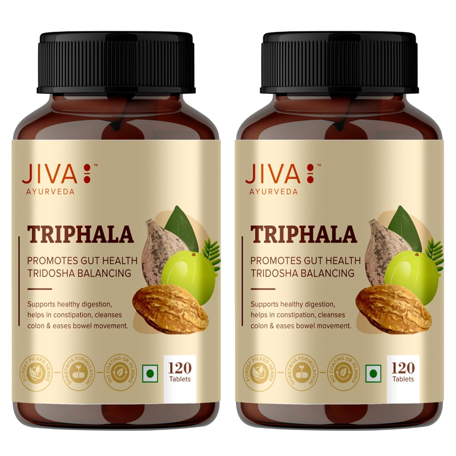 Jiva Triphala Tablet – 120*2 (240) Tablets | Ayurvedic Triphala Churna Tablets Improves Digestion, Supports Immune System | Helps in Detox & Relieves | Constipation Colon & Gut Health For Eye & Hair
