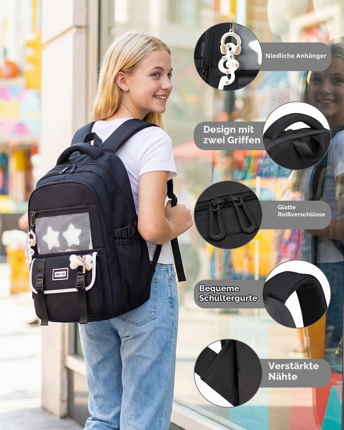 Amythe Schulrucksack Mädchen Teenager 3. - 9. Klasse für Schule, Reisen