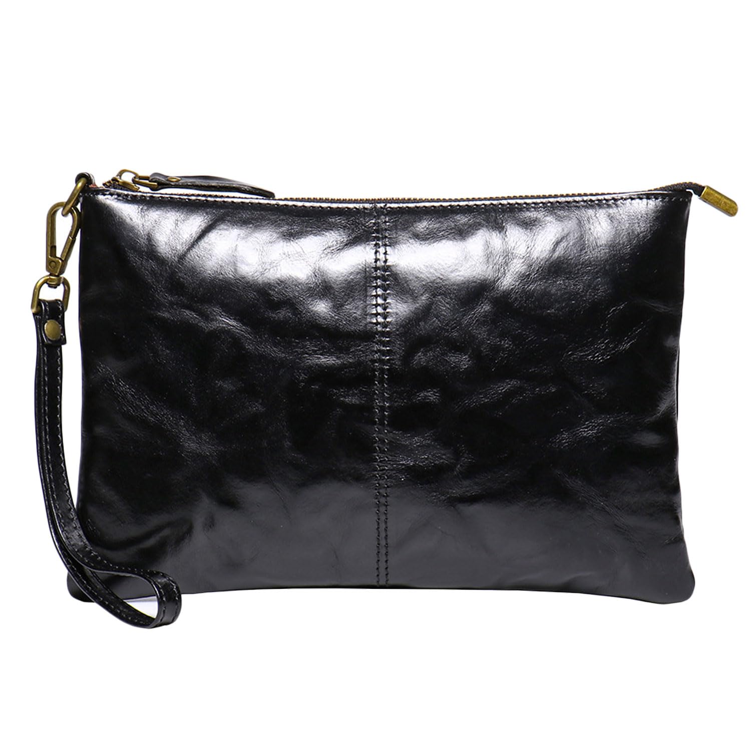 Pochette da Polso in Pelle Pieno Fiore per Uomo, Clutch Classica con Cinturino Staccabile, Borse Organizer in Vera Pelle da Uomo, Affari e Viaggi