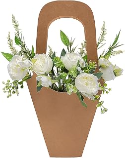 9" x 16 1/2" Brown Paper Hand Basket Flower Carriers - 12 Piece