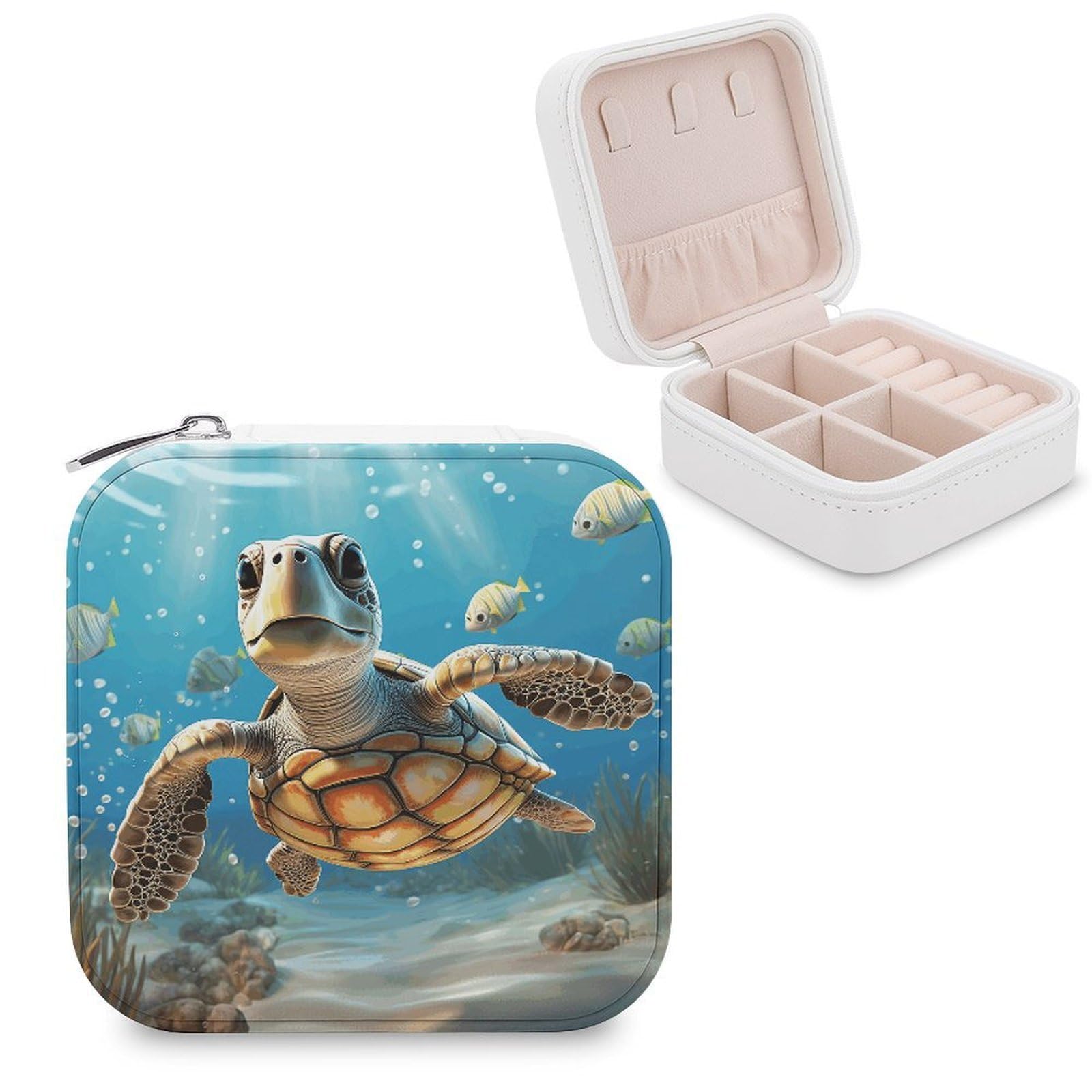 FekiLoot Cartoon Sea Turtle Jewelry Case Personalized Leather Jewelry Box Mini Travel Jewelry Case Small Portable Jewelry Organizer for Ring Earrings Necklace Bracelet