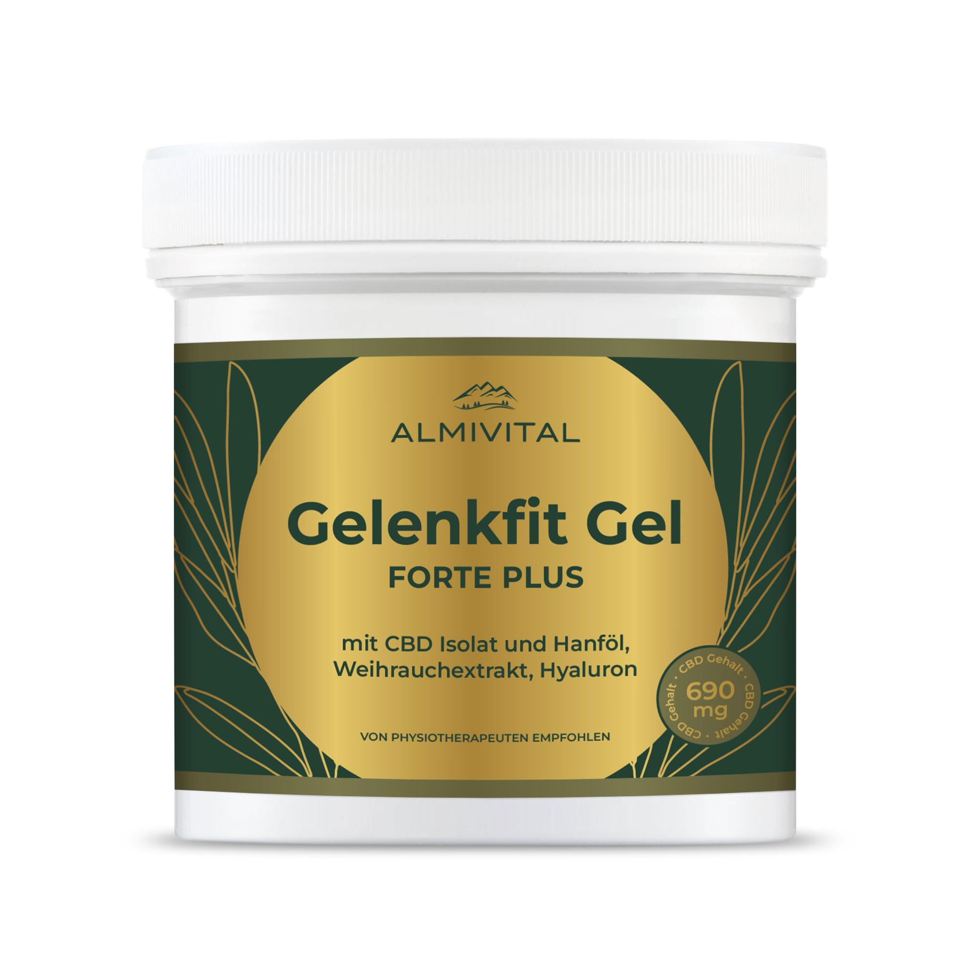 ALMIVITAL Gelenkfit Gel Forte Plus 500ml – Pflegegel mit CBD, Hyaluron & Weihrauch – Vegan, feuchtigkeitsspendend, schnell einziehend – Für Gelenke & Haut an Händen, Füßen & Hüfte