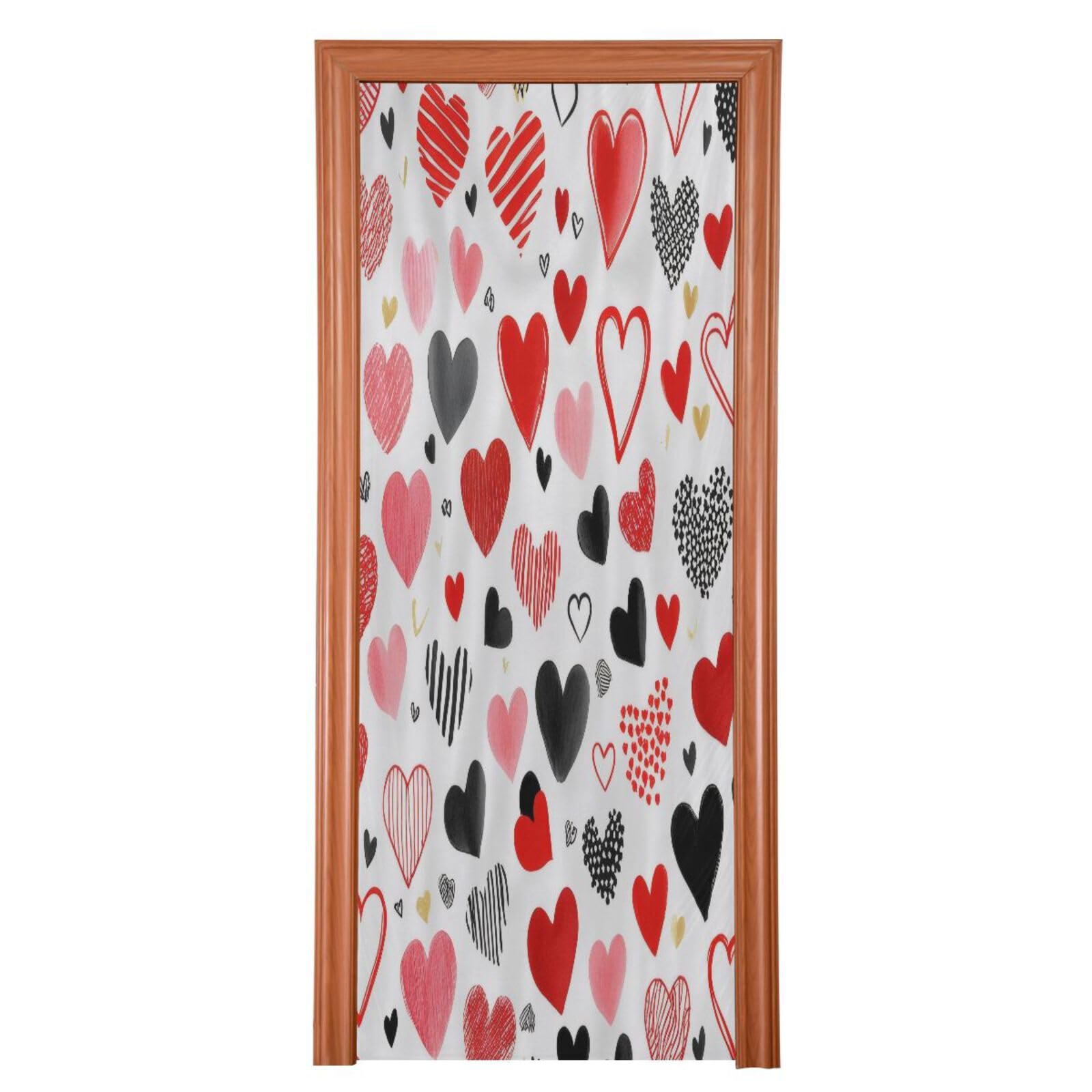 FLildon Red Black Hearts Valentine's Day Door Cover Decoration, Party Accessory Porch Decor for Festive Ornament Room Door Covers 32 x 79 Inch
