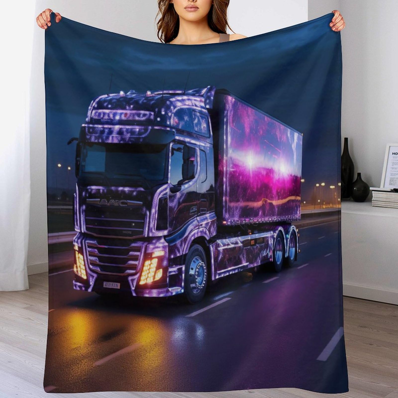 Plaid camion jete de canapé en flanelle haut de gamme au toucher soyeux 140x180cm