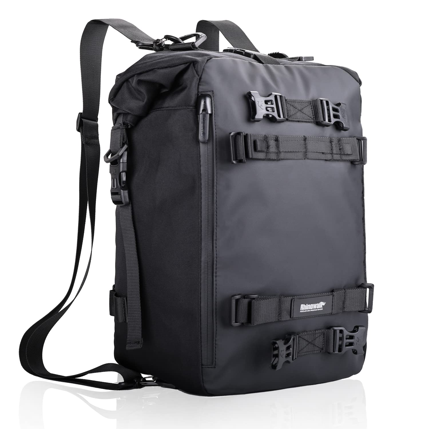 Rhinowalk Motorrad Satteltasche – wasserdichte Gepäckträgertasche, Erweiterbare Heckträgertasche 20L, Modular Kombinierbar für Reisen und Touren – Schwarz