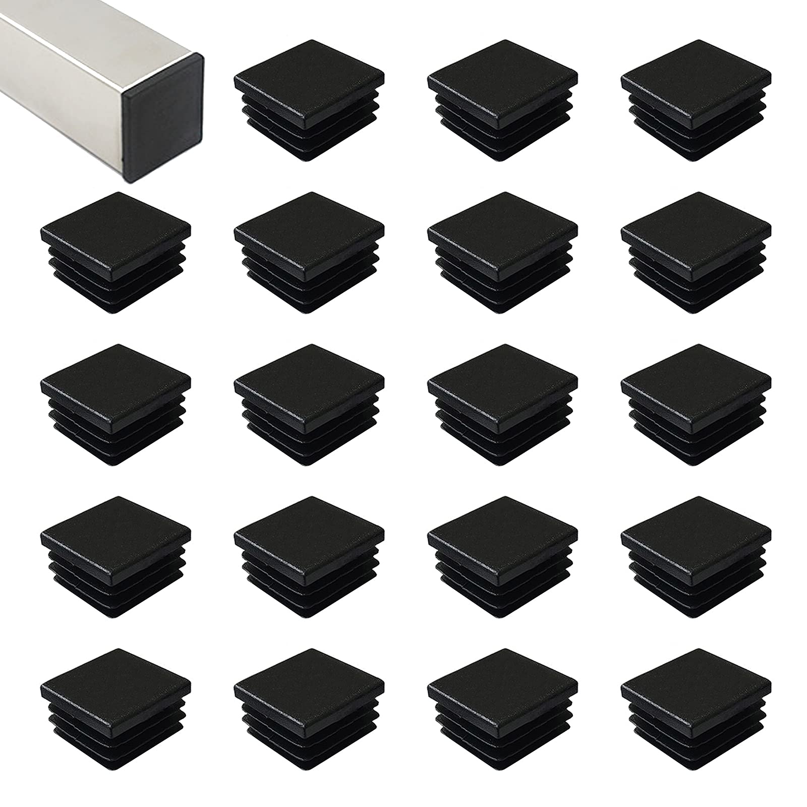 Hjyzy Black 32Mm Square Plastic Plug, Tubing Post End Cap, Chair Glide For Table Chair Shelf Insert Finishing Plug 20 Pcs