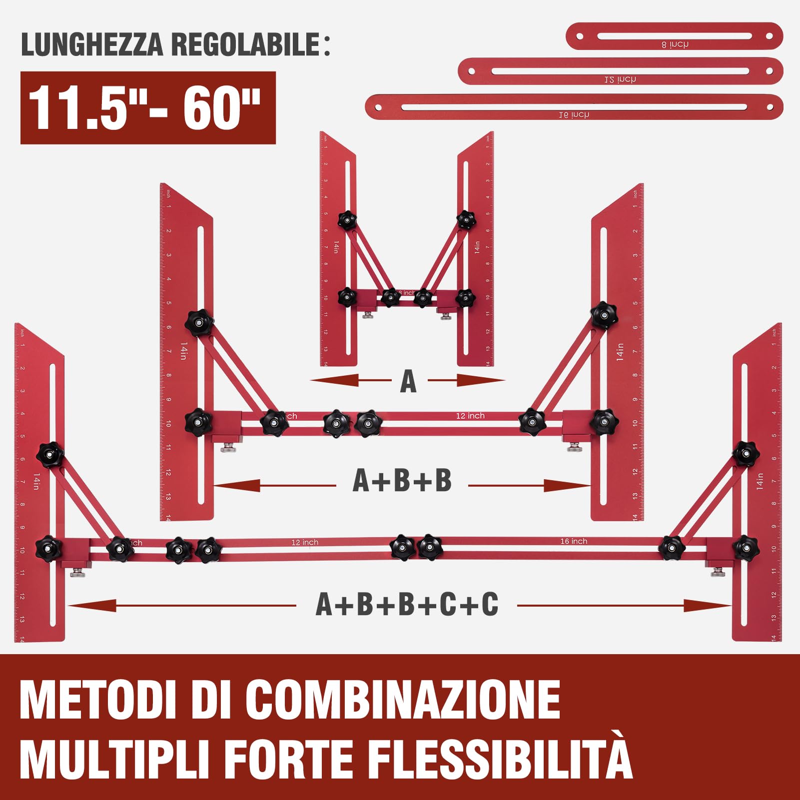 Stair Stencil Tool, Strumento di Misura Scala Dotato di Asta Ausiliaria Supporto e Sacchetto Stoccaggio, Scala Stencil Meter per Supporti e Divisori per Scale (Lunghezza da 10,5 a 60,5 Pollici)