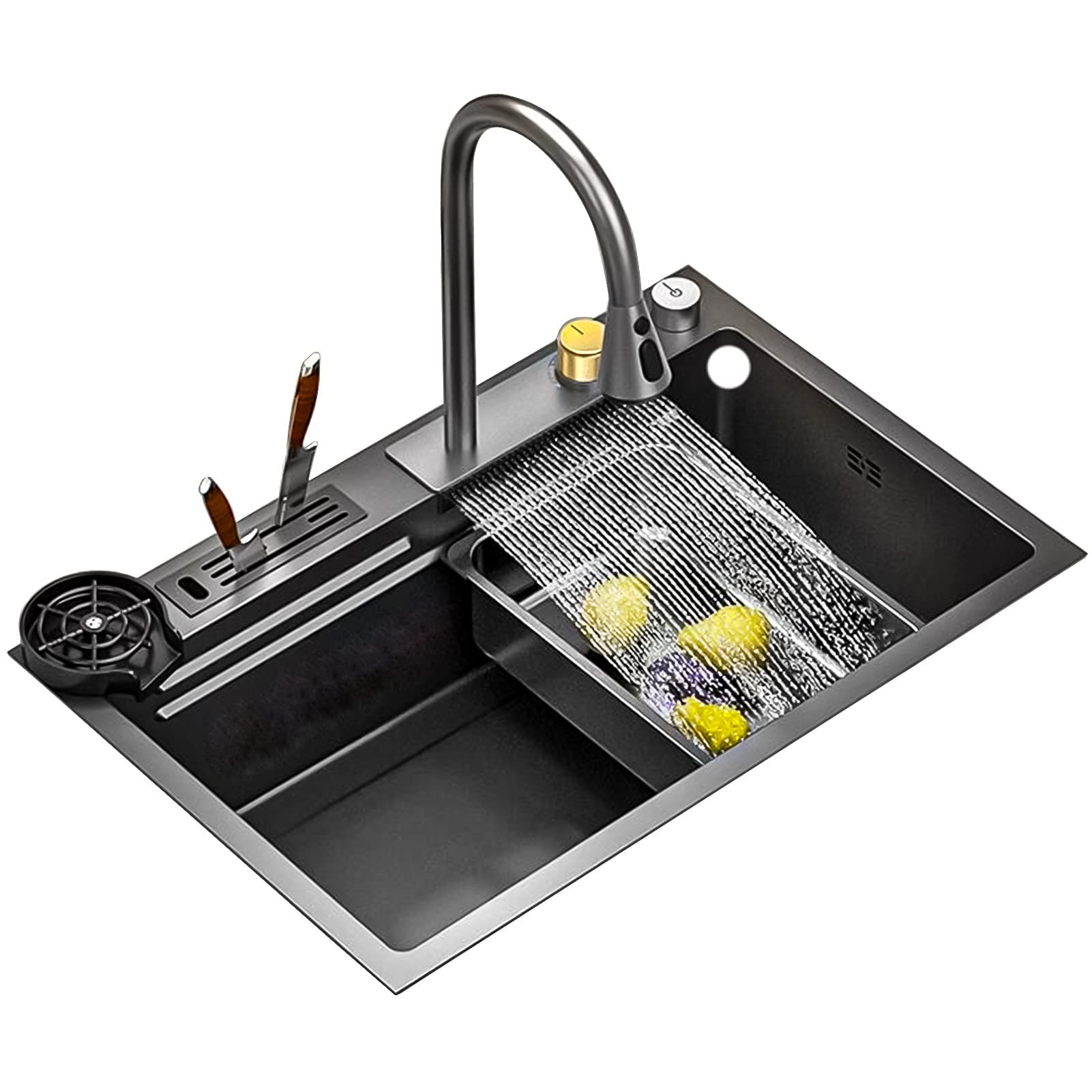 ZQFHSX Kitchen Sink, Stainless Steel Waterfall Sink,Bar 304 with Cup Washer Sinks, Drop-in Or Undermount Installation