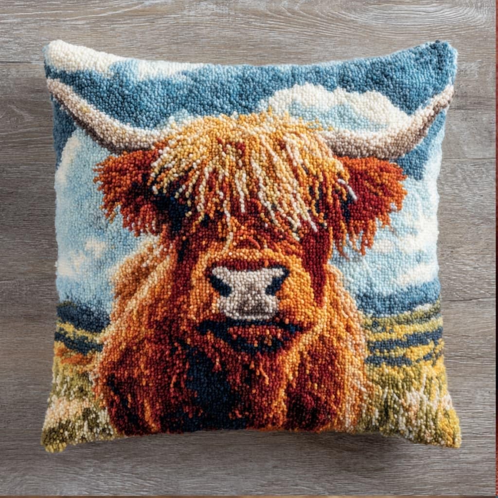 kitphoenix Latch Hook Embroidery Kits Highland Cattle 43Cmx43Cm