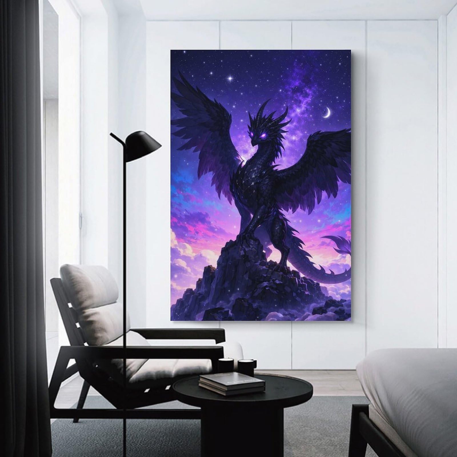 Junmoney Unframe-Style-5 Black Dragon In A Starry Sky Canvas Wall Picture, 20X30inch(50X75cm), For Flats, Guest Rooms Or Compact Rooms, An Easy Choice For New Home Styling