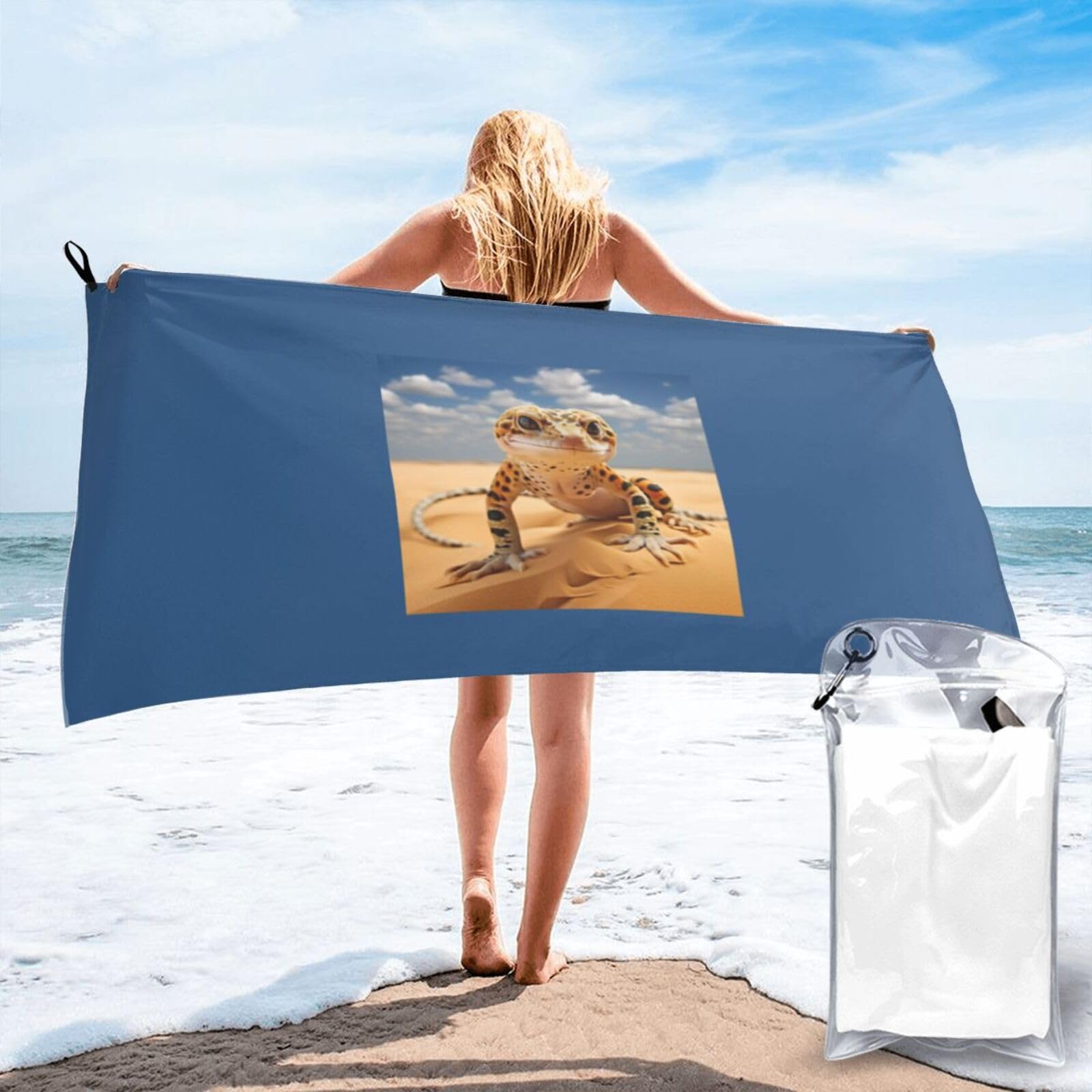 NImongt Sand Leopard Gecko Print Adult Towel Travel Gym Beach Hiking Yoga Camping Lightweight Quick Dry Versatile