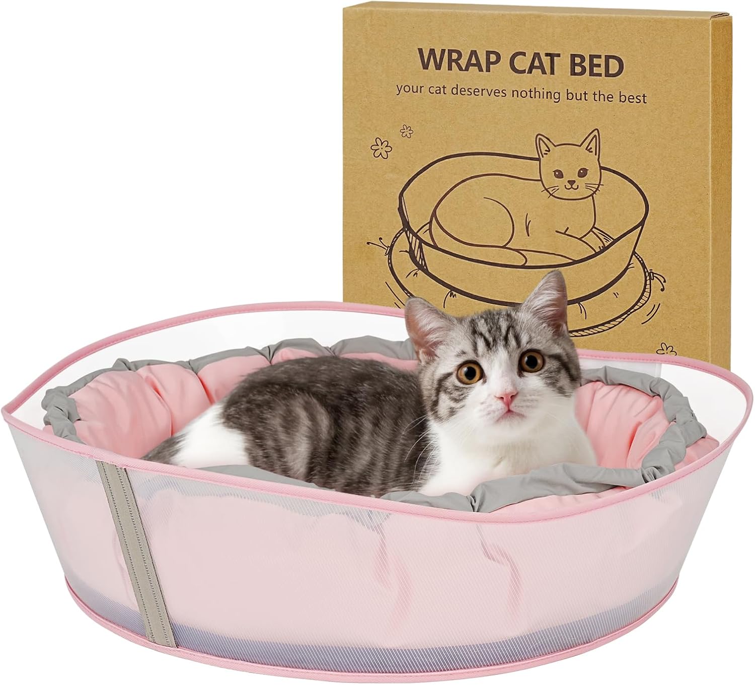 Cat Beds for Indoor Cats, Round Dog Bed for Small Dogs, Puppy, Kitten -Soft Plush Washable Cat Bed Calming with Protective Shield (Pink，21 Inches)