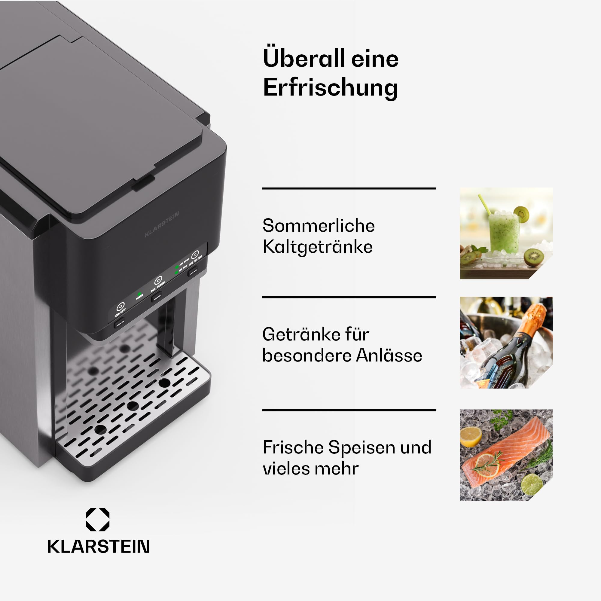 Klarstein ArcticBlend 3in1-Eiswürfelmaschine – 20 kg/24 h, Kugeleis & Crushed Ice, Wasserspender, 6-Liter-Wassertank, Edelstahl, Eiswürfelbereiter, Ice Maker, Schwarz