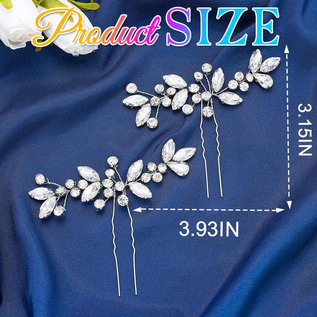 HEREAD Crystal Bride Wedding Hair Pins Silver Rhinestone Hair Piece Hair Accessories for Women and Girls (Pack of 2) (Silver) - Image 7