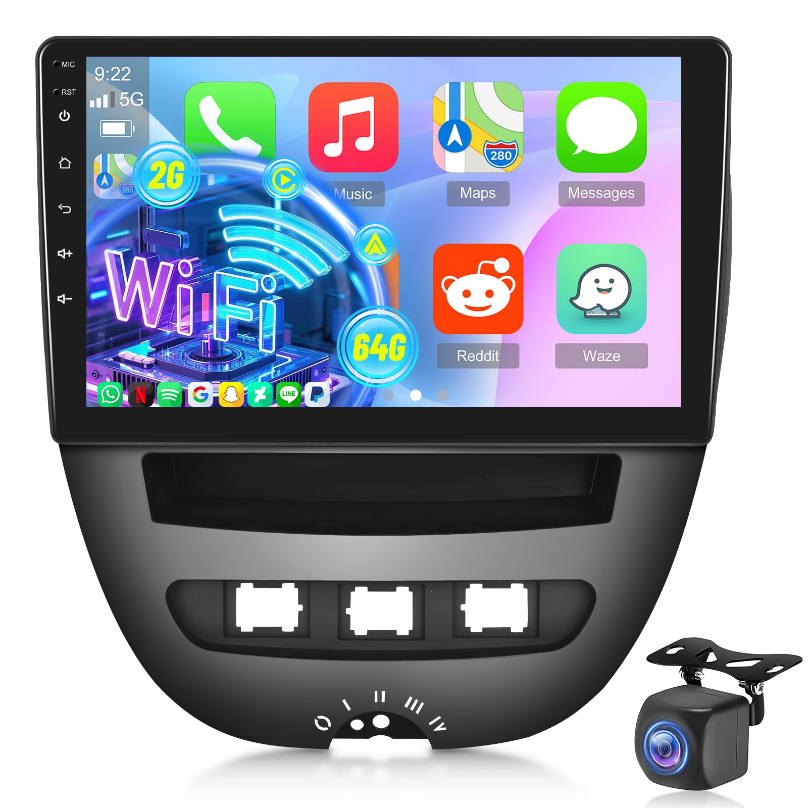 [2+64G] Autoradio Android per Peugeot 107 / Citroen C1 / Toyota Aygo 2005-2014 con Wireless Carplay e Android Auto - 10.1 Pollici Touchscreen Radio con WiFi GPS DSP SWC