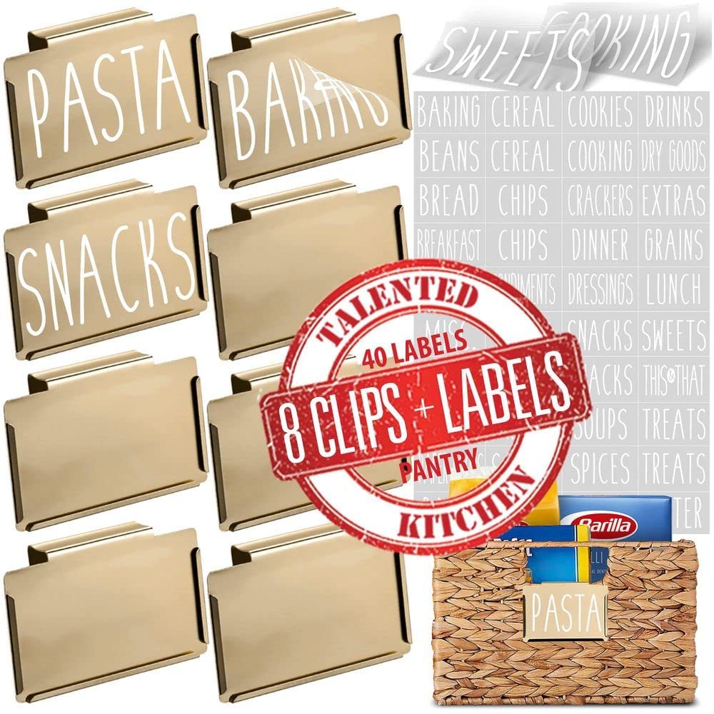 Talented Kitchen 8 Gold Label Holders, Basket Labels Clip On with 40
