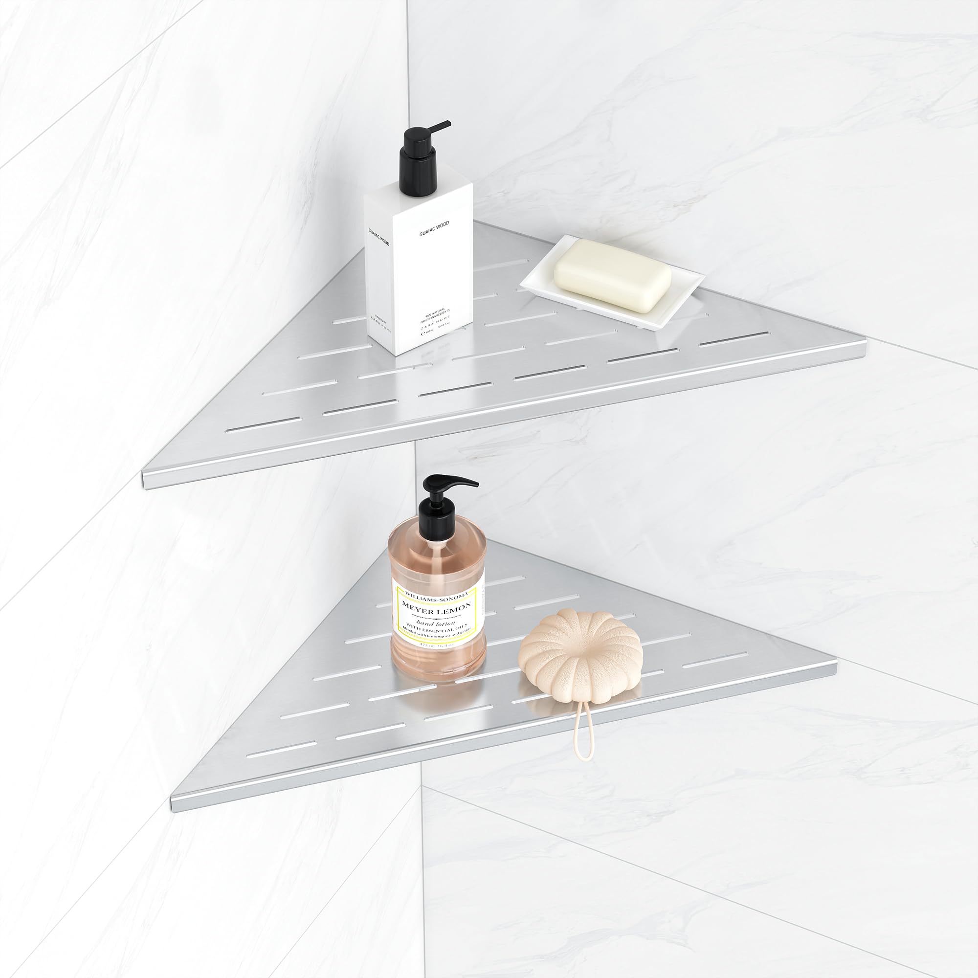 Qeke 90° Tile Corner Shelf, triangular Shower Shelf NO Drill required, Bathroom Organiser on Tile Wall