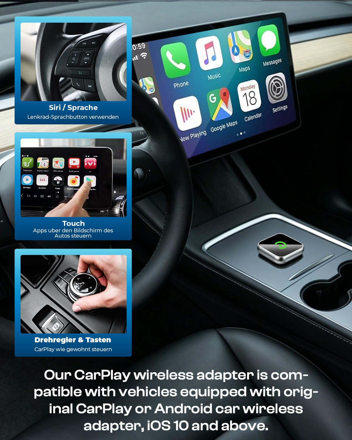 Wireless CarPlay Adapter mit GPS und Navigationsunterstützung für Fahrzeuge ab 2016, 5GHz WiFi, Auto-Connect, Niedrige Latenz, OTA-Updates