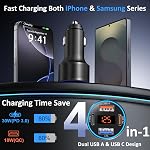 65W Chargeur de voiture USB C Chargeur rapide, Port Multi PD QC 3.0 Légèreur de cigarettes à charge rapide USB Connecteur adaptateur de rechargeur de téléphone de voiture avec affichage de tension pour iPhone 17 16 15 Pro Galaxy A16 A17 Android