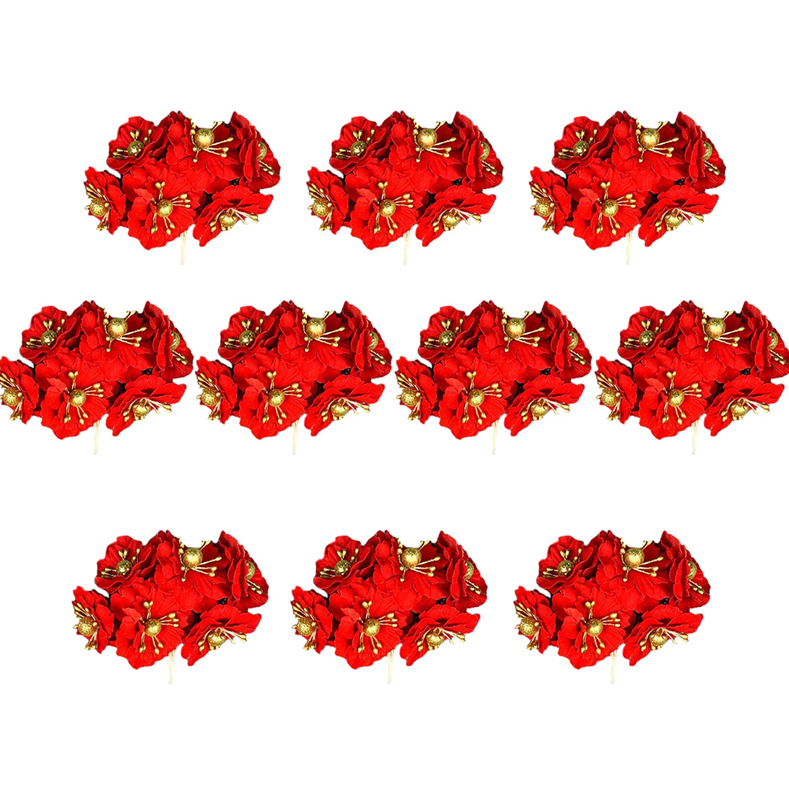 ASSR 60PCS Christmas Artificial Flowers Heads,Silk Poinsettia Flowers Heads with Stems,Garland Wreath Ornaments Craft,Mini Christmas Flowers(Red),
