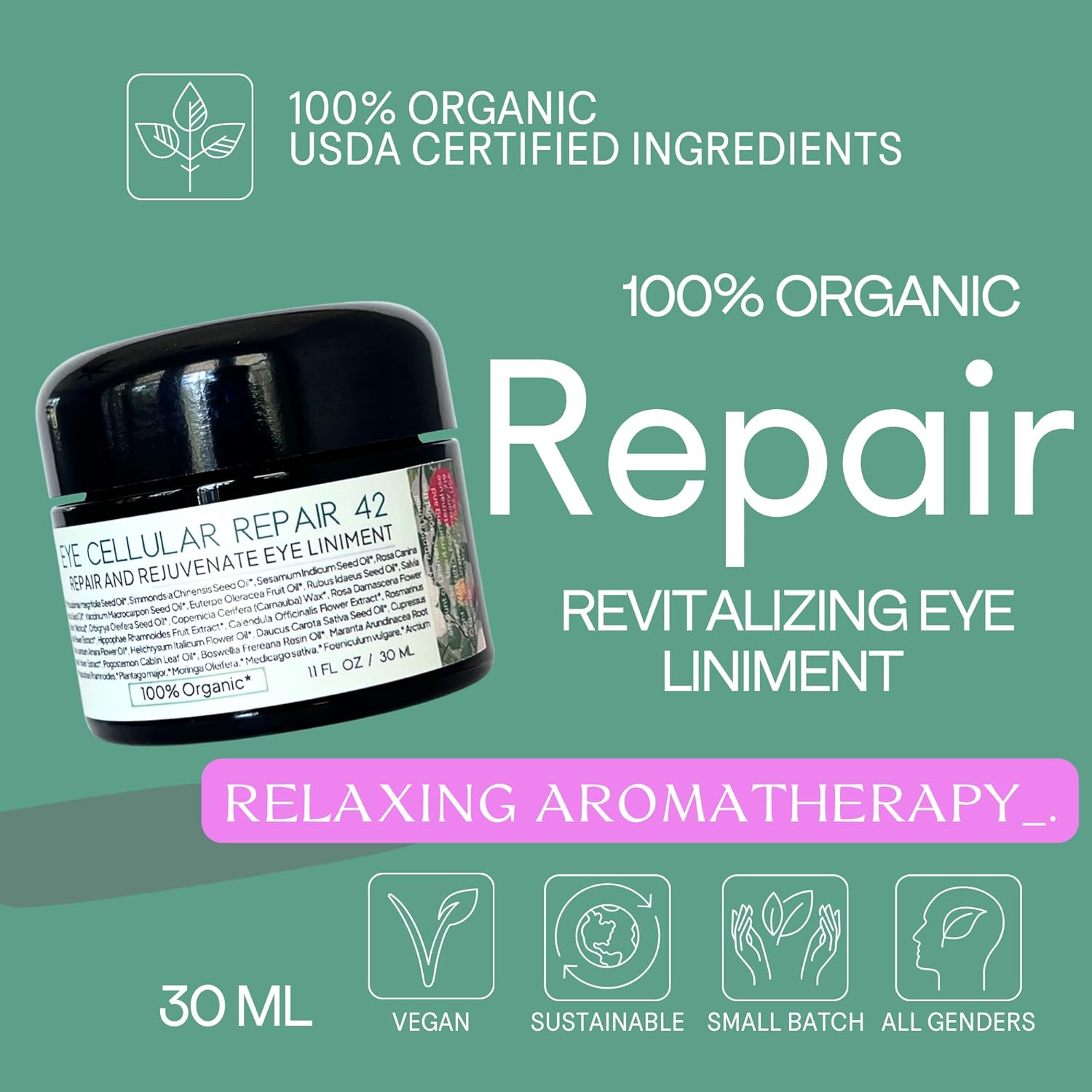 ORGANIC28+. 100% Organic Eye Cream – USA Made. 42 Botanicals. Eye Lift Moisturizer. Repair & Rejuvenate Under Eye Balm. Eye Wrinkle Cream For Women. Mens Eye Cream. Neroli Aromatherapy. 1.1 Fl. Oz
