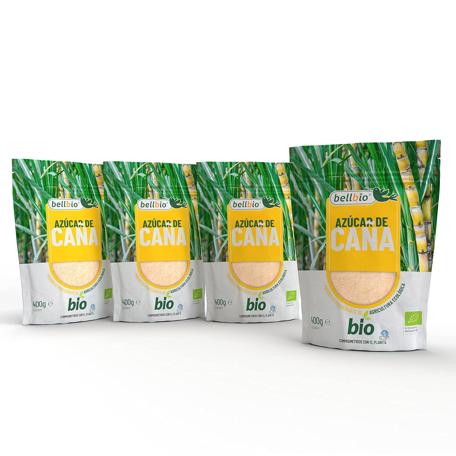 4x400g BELLBIO Azúcar de caña integral ecológico. Edulcorante 100% natural.
