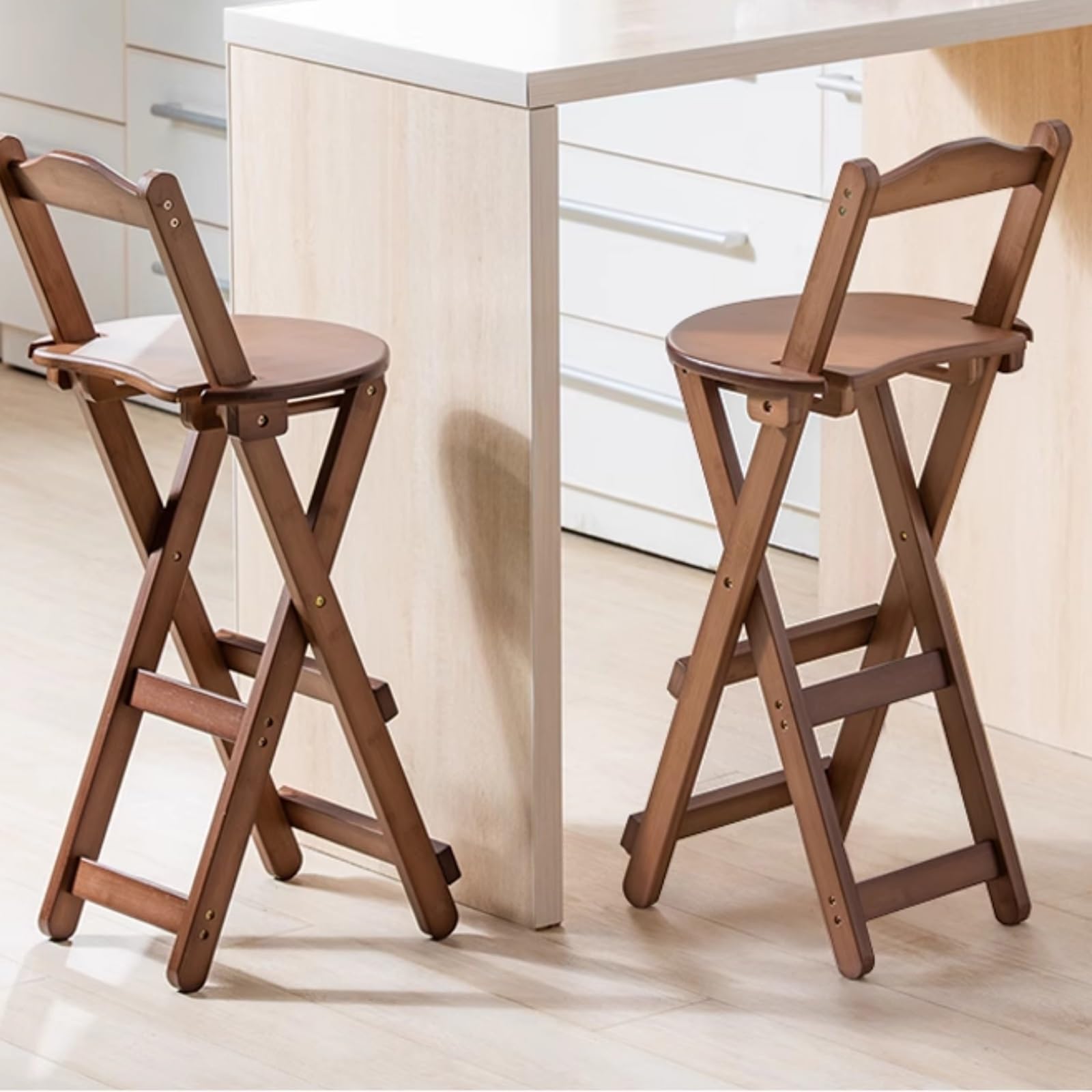 Sgabello da Bar Pieghevole con Schienale, Seggiolone Portatile, Finitura Lucida, Ideale per Cucina E Soggiorno, Legno Naturale, Design Salvaspazio, Leggero E R,Natural Wood-Small