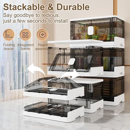 Miniatura 8 de VANDHOME Armario de almacenamiento plegable con tapas, puertas y ruedas, almacenamiento de plástico, organizador para almacenar ropa, aperitivos y