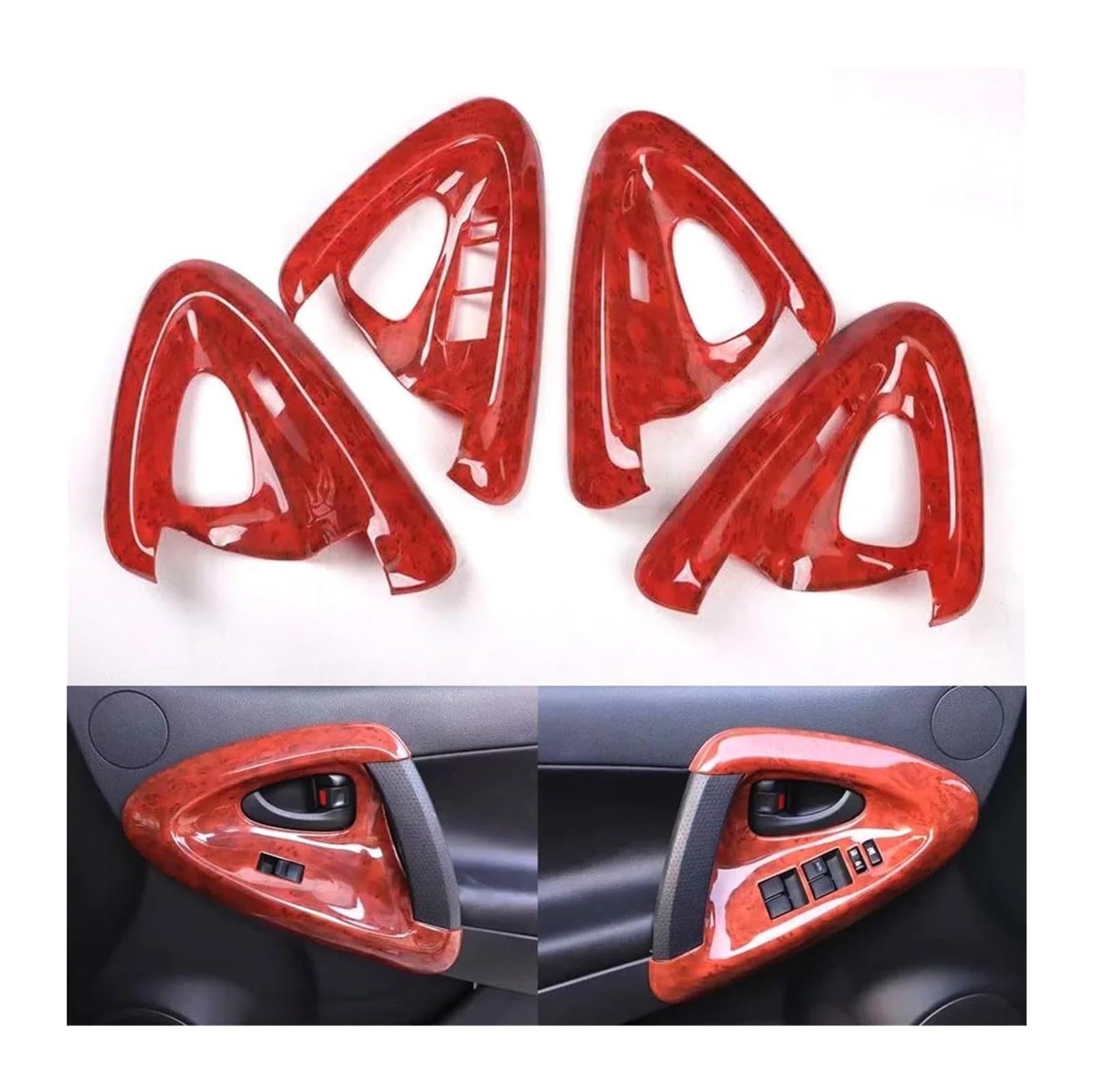 TYTYASS Inner Door Handle for Toyota for RAV4 2009-2012 LHD Car Interior Door Handle Window Lift Switch Panel Bezel Trim Styling Protect Molding Line(Peach Color)