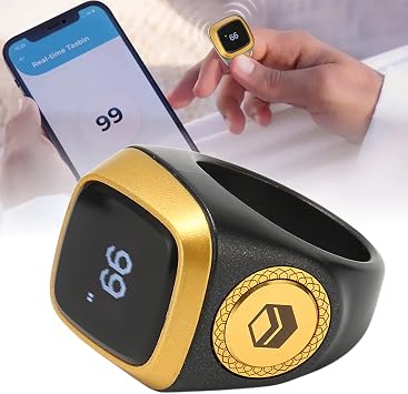 Finger Smart Tally Counter Ring, 20mm Muslim Digital Azan Alarm Clock(Black), Resettable Smart Counter Digital Counter & Vibration Reminder with Mini LCD Screen