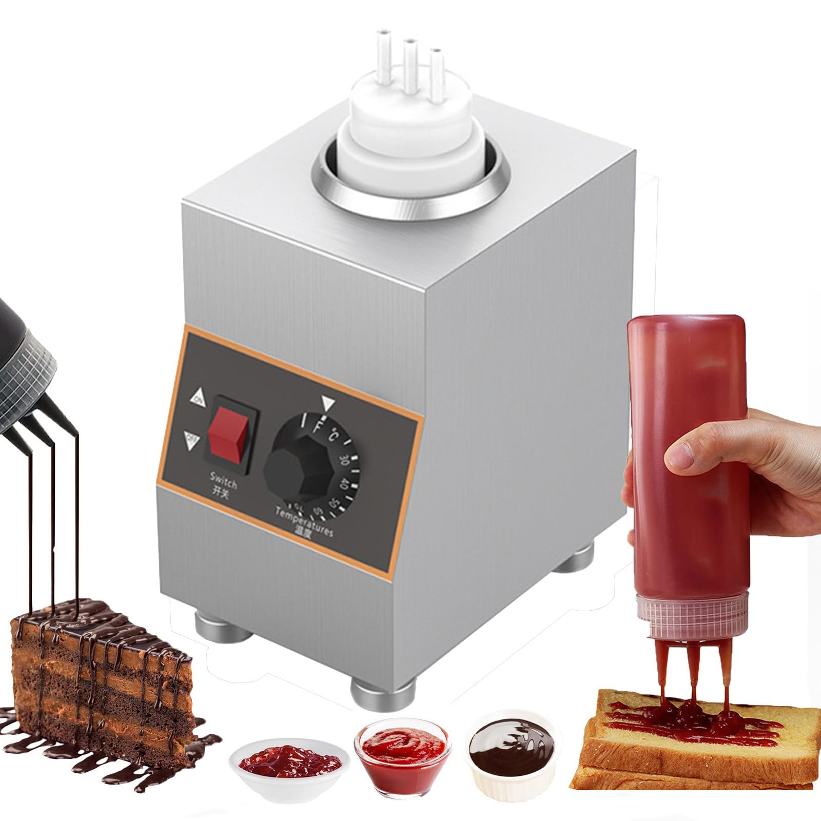 JKJZSALJ Commercial Chocolate Sauce Warmer | Adjustable Temperature 86-185°F | 2 Heating Methods For Kitchen And Food Service,1grids