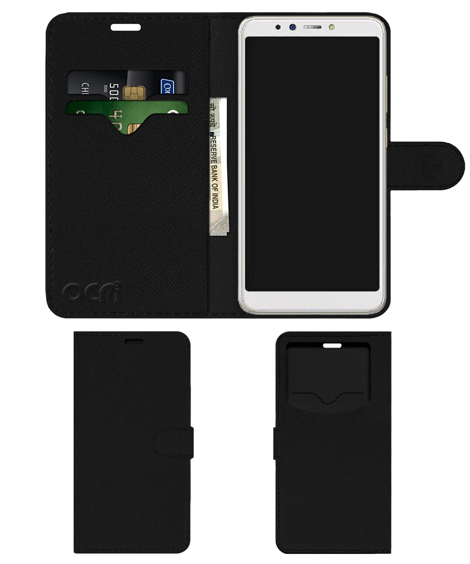 ACMLeather Window Flip Wallet Front & Back Case Compatible with Tecno Camon Itwin Mobile Cover Black