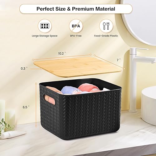 Miniatura 2 de Paquete de 4 contenedores de almacenamiento con tapas de bambú, contenedores de almacenamiento de plástico con tapas, caja de almacenamiento