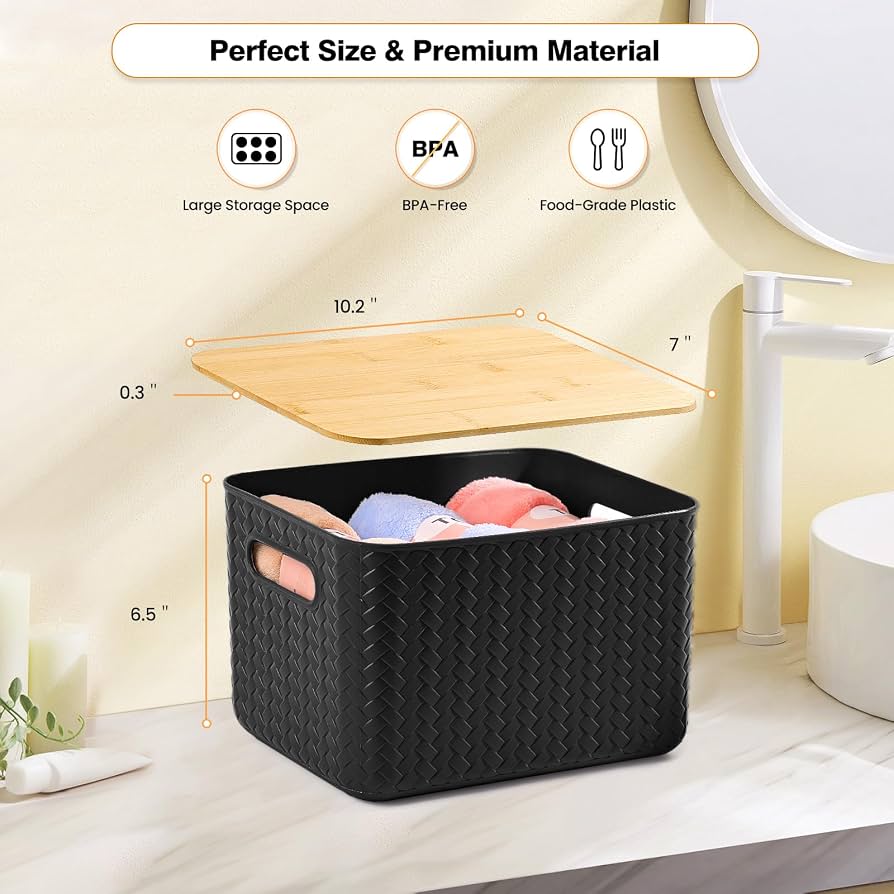 Amazon.com - Ohmlove 4 Packs Storage Bins with Bamboo Lids