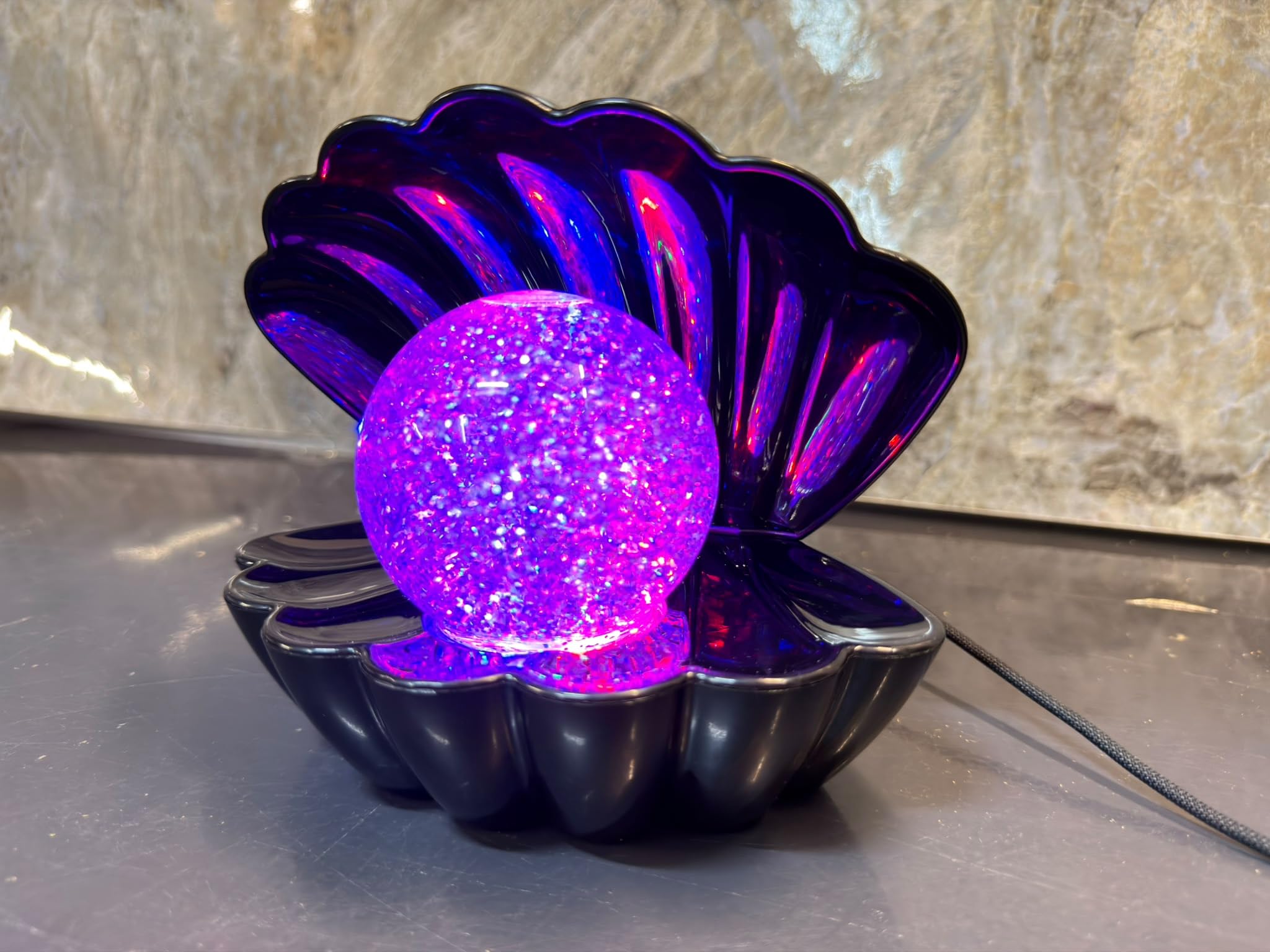 GWS Gold Wall Street Iridescent Clam Shell Pearl Table Lamp Changing Glitter Globe Night Light Home & Gifts Colour Changing Sensory Shell (Black)