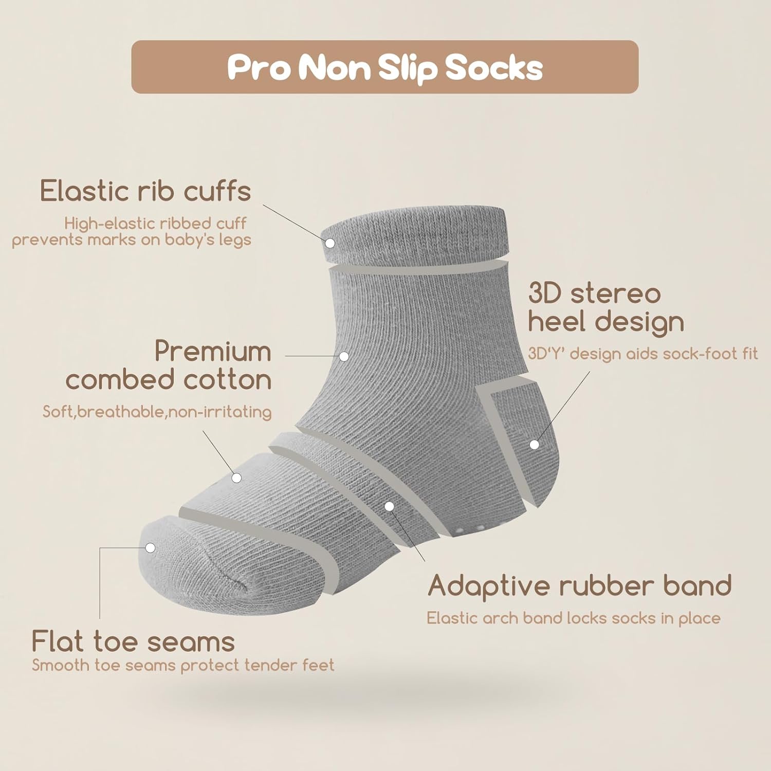 Non Slip Grip Ankle Baby Socks 12 Pack for Toddler Boys and Girls Kids,Infant Cute Cotton Baby Socks - Image 4