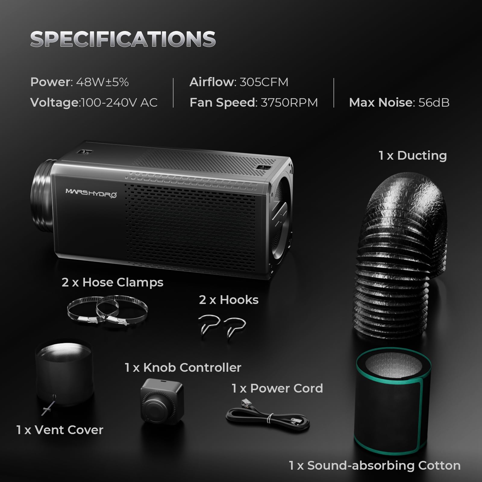 MARS HYDRO Ventilatore 2 in 1 con filtro ai carboni attivi da 150 mm, ventola Grow con motore EC, regolatore di velocità, sistema di ventilazione, set per coltivazione, idroponica, serra e giardino