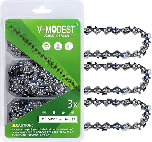 Miniatura 9 de V-MODEST 3 cadenas de motosierra de 8 pulgadas (paso LP de 38 pulgadas, calibre 043 34 eslabones de transmisión), sierra de barra guía de repuesto
