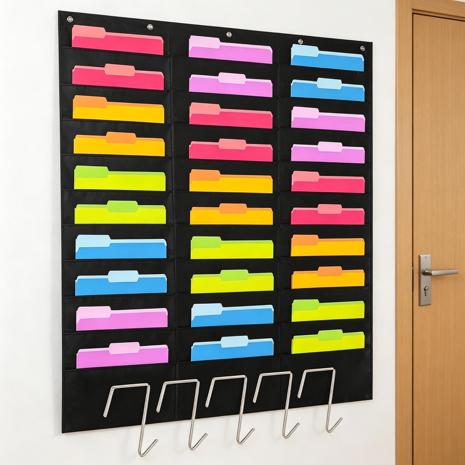 Pocket Chart Porta Documenti Appendibile con 30 Tasche Cartella da Parete Organizzatore Tessuto Oxford Porta Lettere Verticale Funzione di