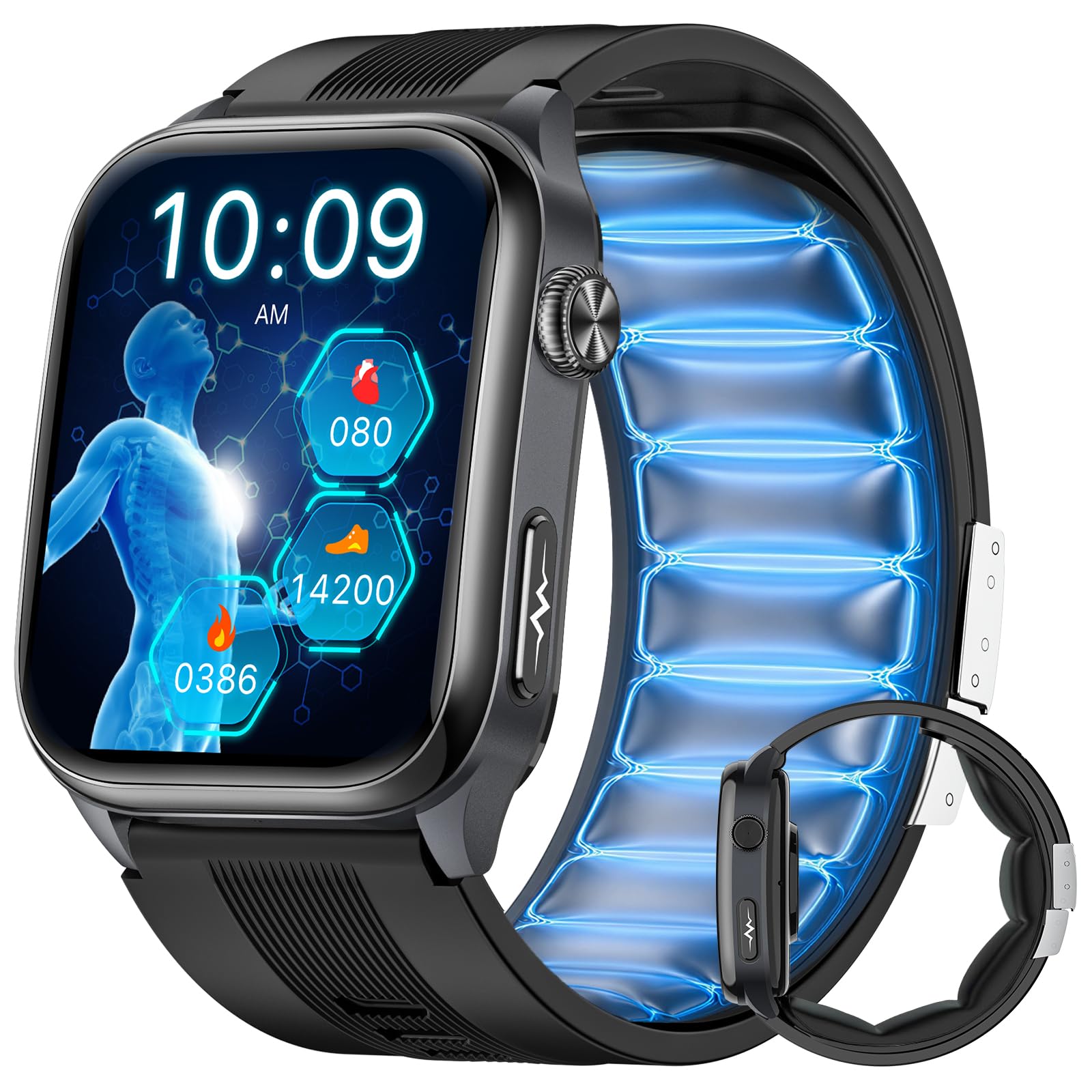 FOSMET S101 Reloj Inteligente Hombre Presión Arterial, 24H ECG HRV, Negro | 2.06" AMOLED Smartwatch Salud, SpO2, IMC, Frecuencia Cardíaca, Monitor de Sueño, Estrés, Llamadas Bluetooth con Android e iOS