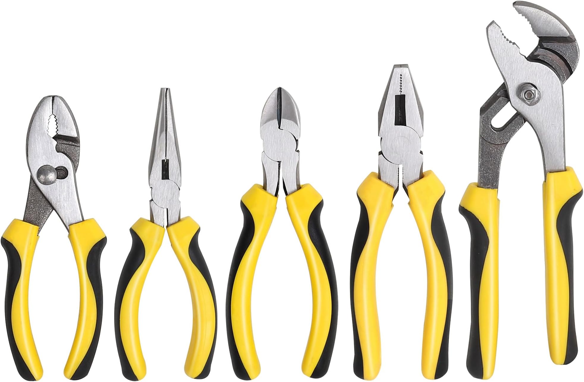 5-Piece Pliers Set, Includes 8" Groove Joint, 7" Linesman, 6" Long Nose, 6" Slip Joint, 6" Diagonal Pliers for Home Maintenance