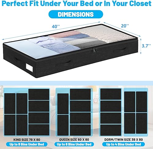 Miniatura 2 de Cajón de almacenamiento bajo de 4 pulgadas para debajo de la cama, paquete de 2 contenedores ligeros para almacenamiento de ropa debajo de la cama