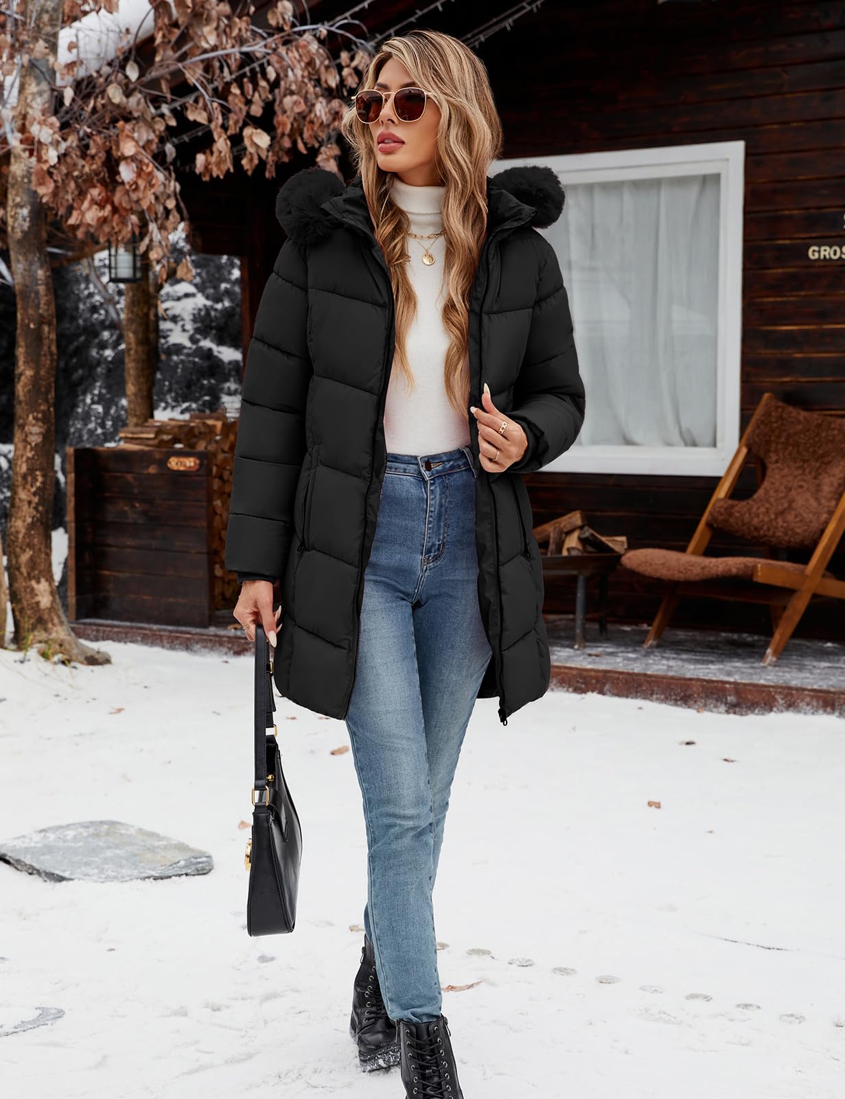 Vancavoo Giubbotto Donna Invernale Cappotto con Cappuccio Lungo Piumino Imbottita in Caldo Giacca Parka Giacche Casual Outdoor Cappotti